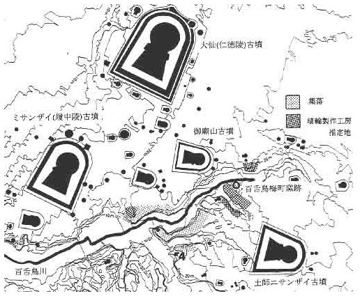 百舌鳥古墳群の埴輪製作工房推定地の地図
