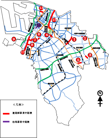 都市計画道路事業中区間の位置図