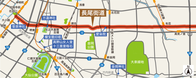 長尾街道の地図