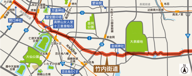 竹内街道の地図