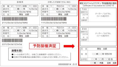 予防接種済証（1、2回目接種のシール型）