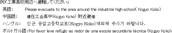 外国語対応：英語、中国語、ハングル、ポルトガル語の例