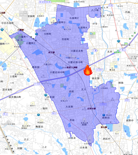 放火発生マップ　東区