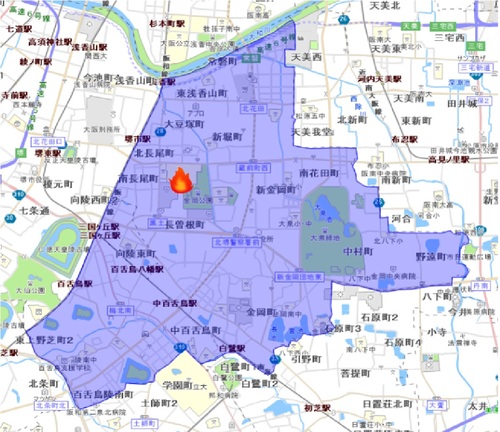 放火発生マップ　北区