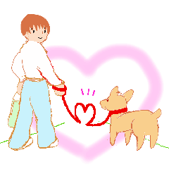 犬をつないで散歩させるイラスト