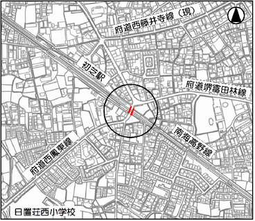 南海高野線　初芝1号踏切道　位置図