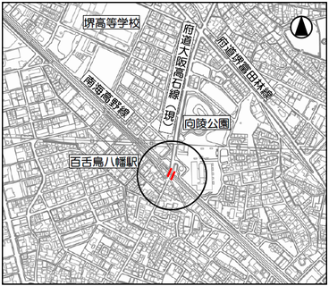 南海高野線　百舌鳥八幡1号踏切道　位置図　