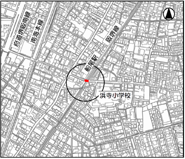 阪堺線　船尾1号踏切道　位置図