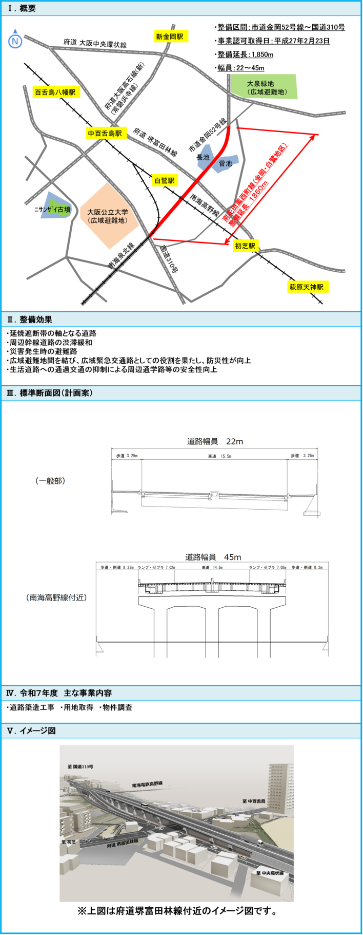 南花田鳳西町線(金岡・白鷺地区)の紹介の説明文と地図