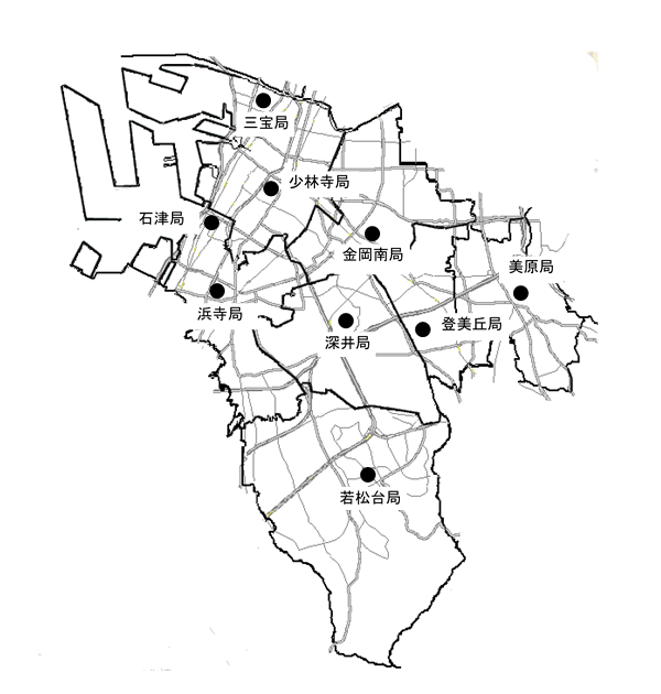 アスベスト調査地点を示した図です。