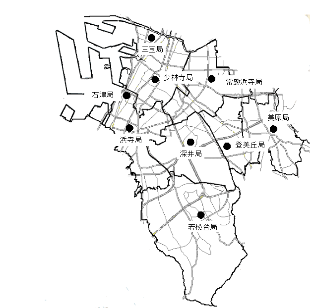 アスベスト調査地点を示した図です。