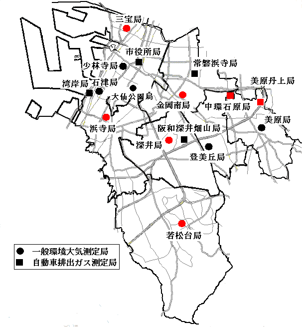 堺市内の測定局図