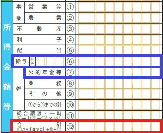 確定申告の所得金額等エリア