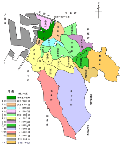 堺市域の変遷地図