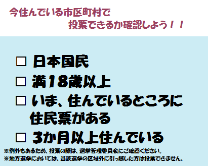 今住んでいる地域で、投票できるかチェックしてみよう