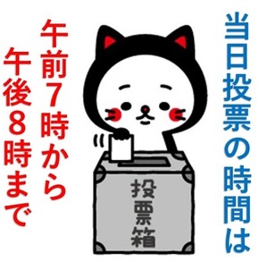 投票日当日の投票時間は午前7時から午後8時までです