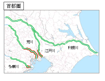 首都圏の高規格堤防整備区間図