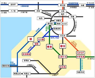 堺東までの交通アクセス図