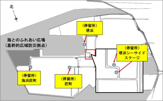 海とのふれあい広場アクセスの地図(バス)