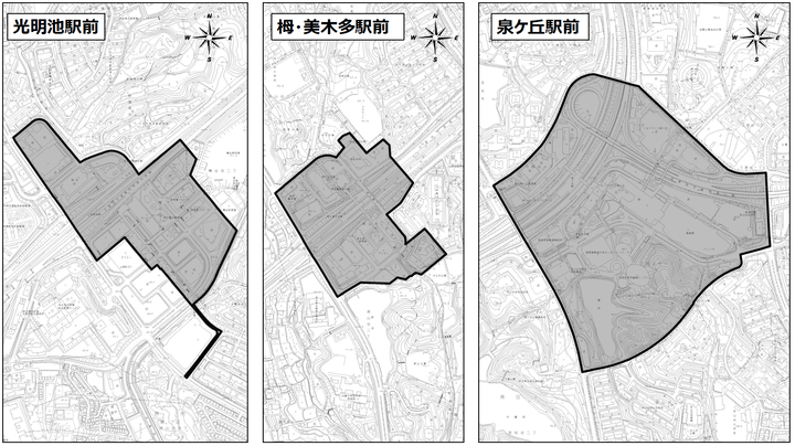 泉北ニュータウンの地区センターの区域図